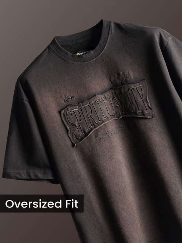 Maffiacaso Black Spirituality Patchwork Acid Wash Oversized T-Shirt - Image 2