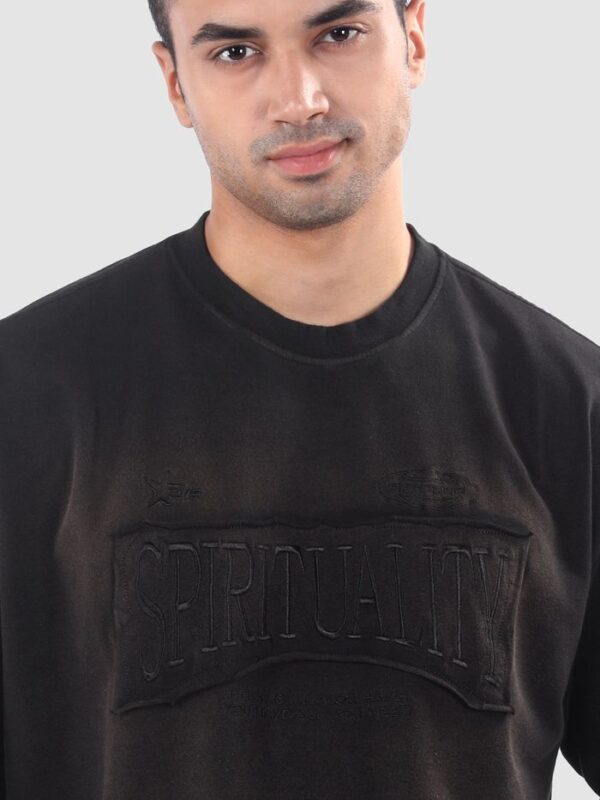 Maffiacaso Black Spirituality Patchwork Acid Wash Oversized T-Shirt