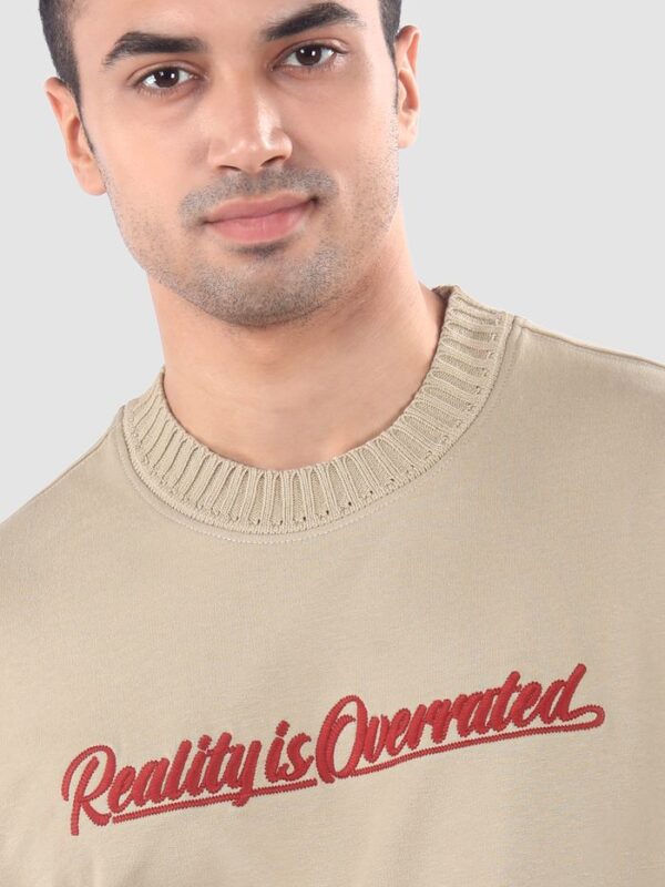 Maffiacaso Beige Mock Neck Embroidered T-Shirt