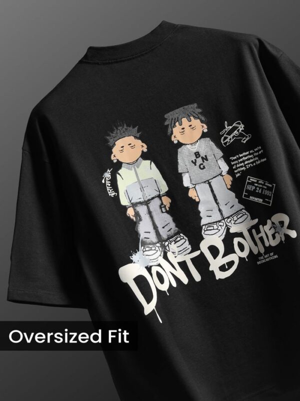 Maffiacaso Black Lazy Boys Printed Oversized T-Shirt - Image 2