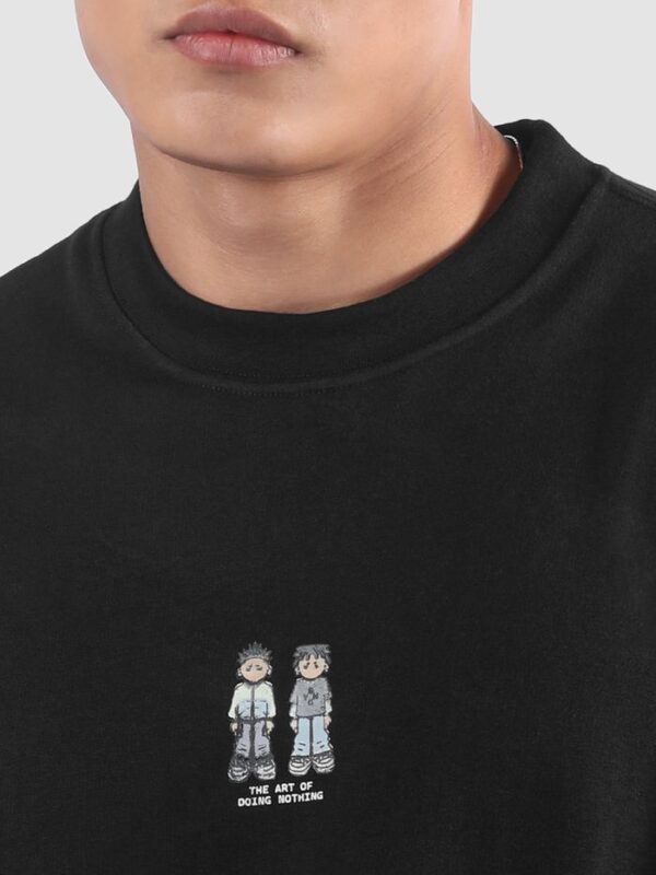 Maffiacaso Black Lazy Boys Printed Oversized T-Shirt
